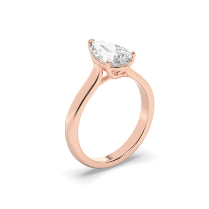 1 Ct Pear (G/VS) Lab Grown Diamond Trellis V-Prong 14K Rose Gold Cathedral Solitaire Engagement Ring