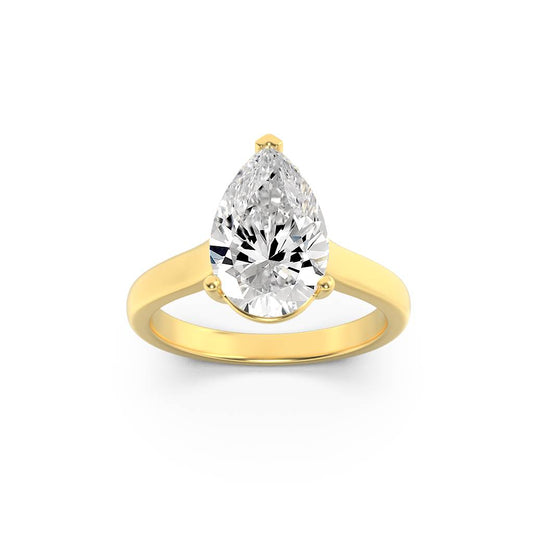 2 Ct Pear (F/VS) Lab Grown Diamond Trellis 14K Yellow Gold Plain Cathedral Solitaire Engagement Ring