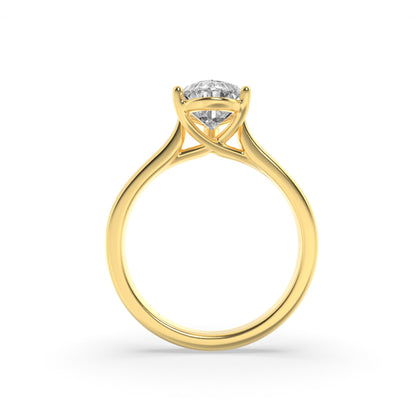 2 Ct Pear (F/VS) Lab Grown Diamond Trellis 14K Yellow Gold Plain Cathedral Solitaire Engagement Ring