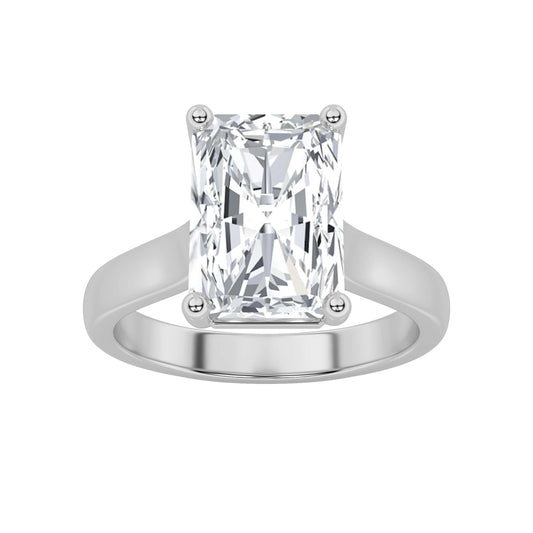 1Cttw Radiant Shaped Lab Grown Diamond (F/VS) Plain Cathedral Trellis Shank Solitaire Engagement Ring in 14K Gold