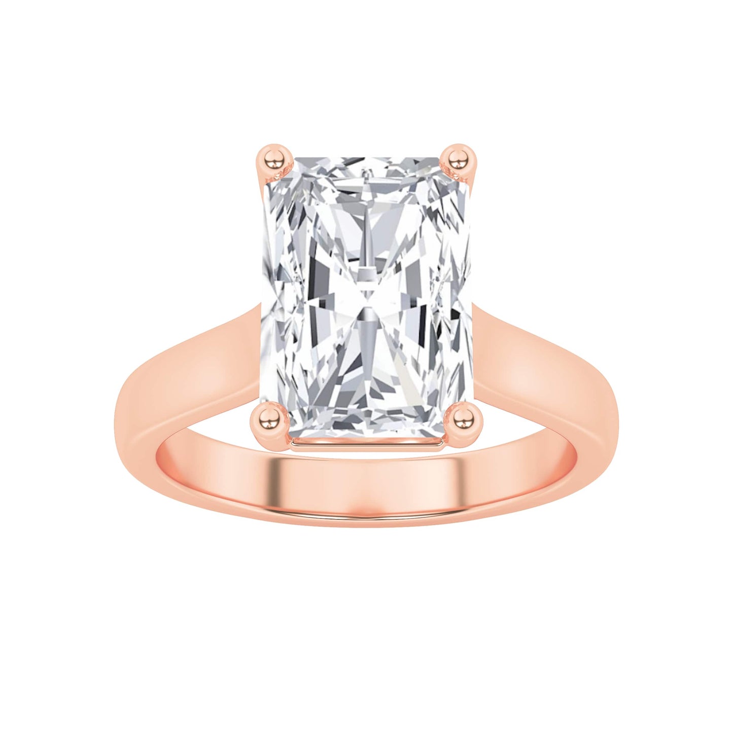 1 Ct Radiant (F/VS) Lab Grown Diamond Trellis 14K Rose Gold Plain Cathedral Solitaire Engagement Ring