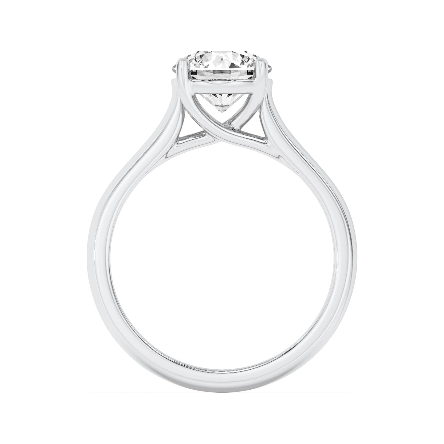 1Cttw Round Shaped Lab Grown Diamond (F/VVS) Plain Cathedral Trellis Shank Solitaire Engagement Ringin 14K Gold