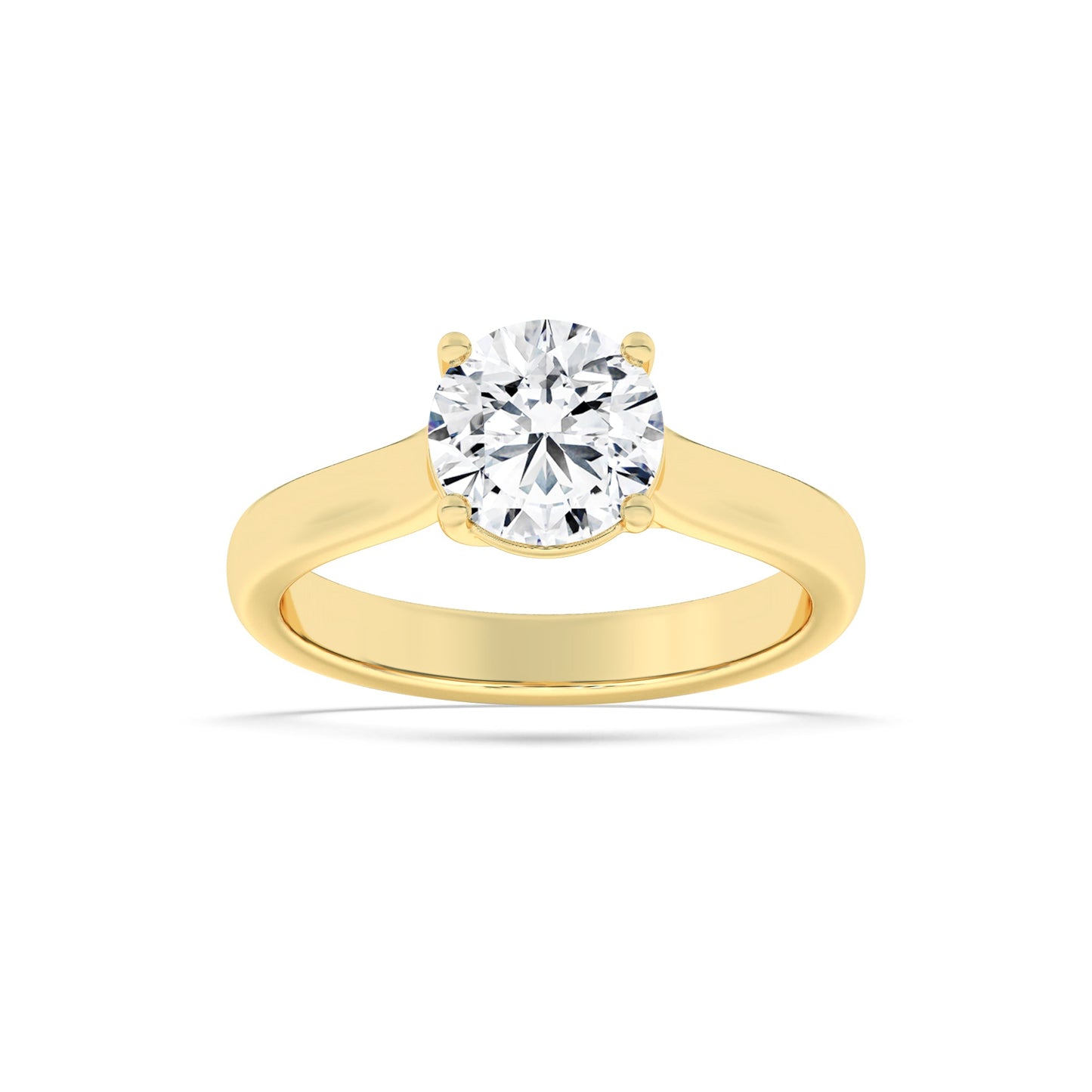 1 Ct Round (F/VS) Lab Grown Diamond Trellis 14K Yellow Gold Plain Cathedral Solitaire Engagement Ring