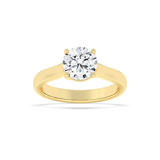 1 Ct Round (F/VS) Lab Grown Diamond Trellis 14K Yellow Gold Plain Cathedral Solitaire Engagement Ring