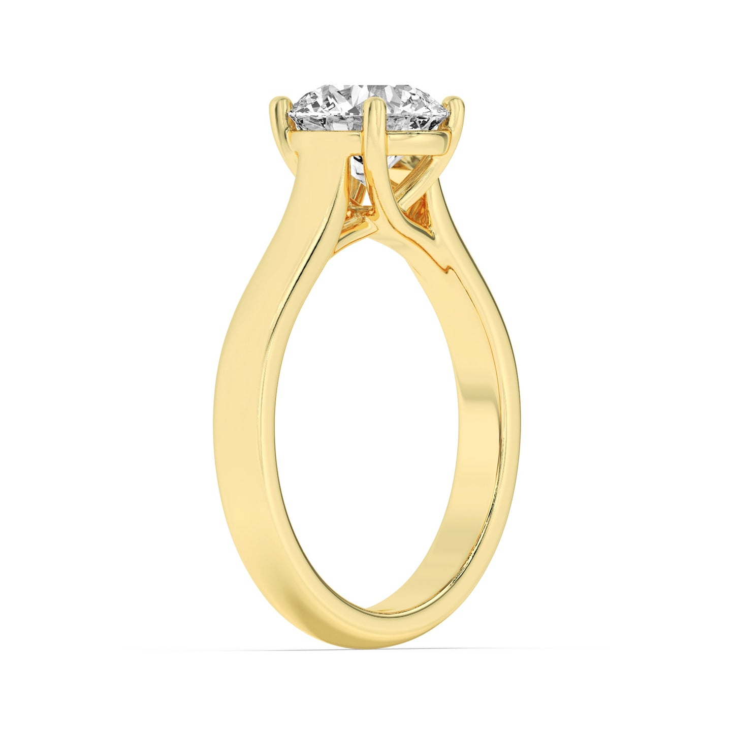 1 Ct Round (F/VS) Lab Grown Diamond Trellis 14K Yellow Gold Plain Cathedral Solitaire Engagement Ring