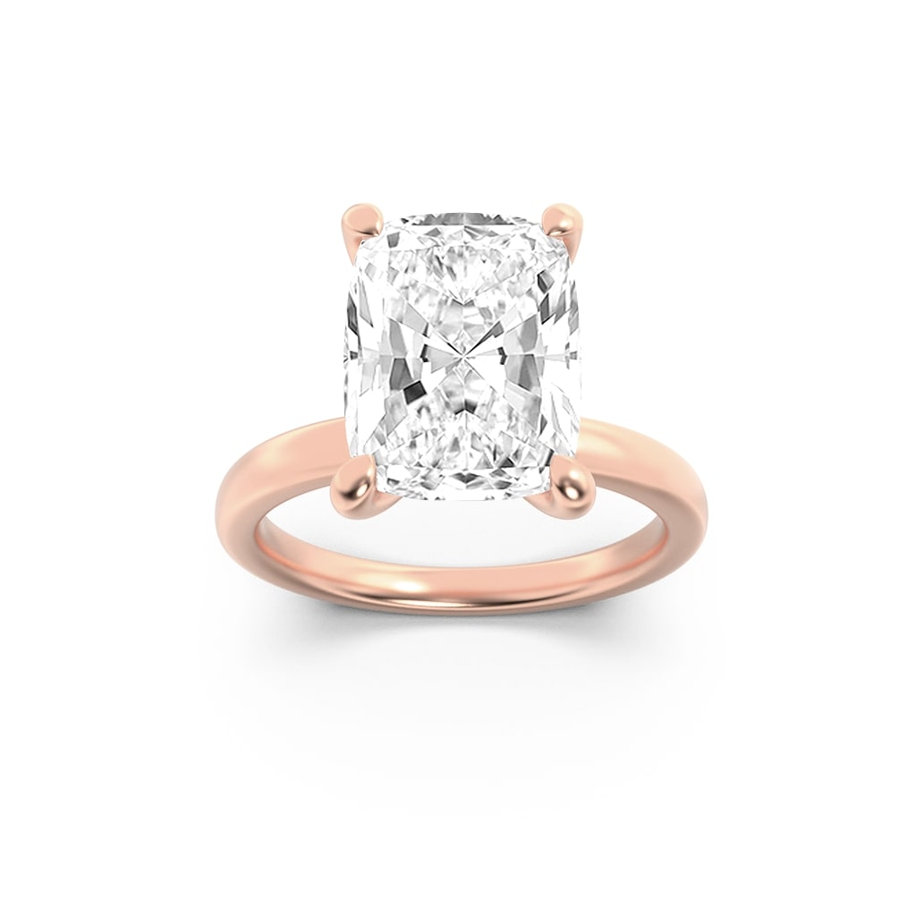 2Cttw Elongated Cushion Shaped Lab Grown Diamond (F/VS) Hidden Halo Plain Shank Engagement Ring in 14K Gold