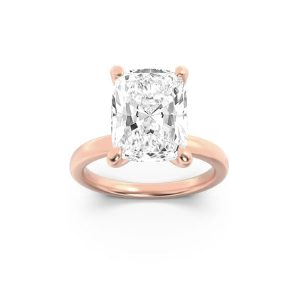 2Cttw Elongated Cushion Shaped Lab Grown Diamond (F/VS) Hidden Halo Plain Shank Engagement Ring in 14K Gold