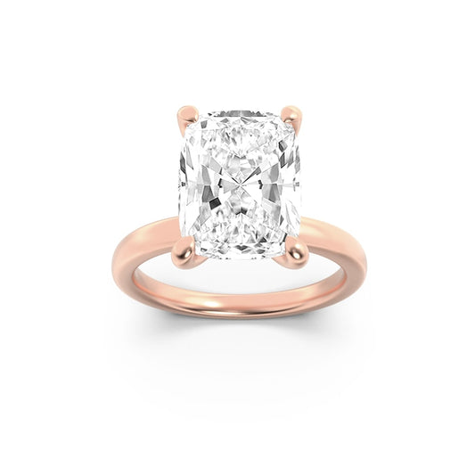 2Cttw Elongated Cushion Shaped Lab Grown Diamond (F/VS) Hidden Halo Plain Shank Engagement Ring in 14K Gold