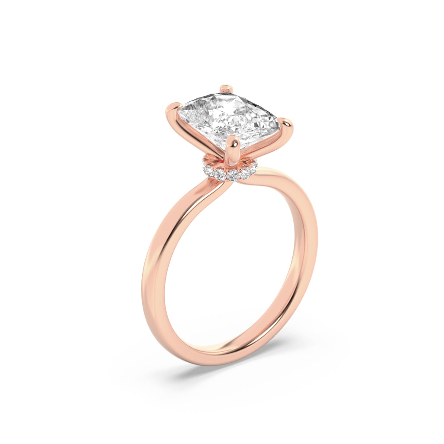 2Cttw Elongated Cushion Shaped Lab Grown Diamond (F/VS) Hidden Halo Plain Shank Engagement Ring in 14K Gold