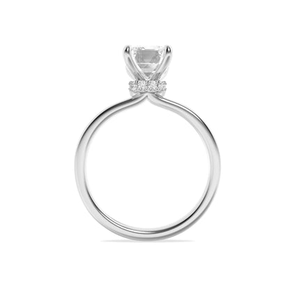 2Cttw Emerald Shaped Lab Grown Diamond (F/VS) Hidden Halo Plain Shank Engagement Ring in 14K Gold