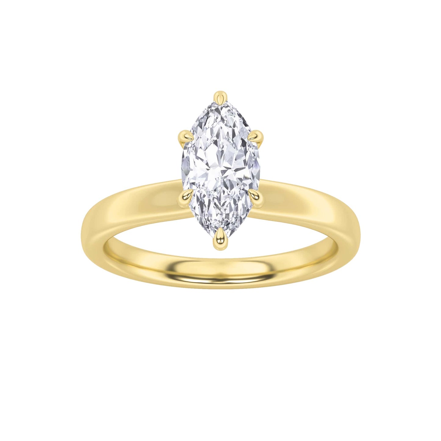 3Cttw Marquise Shaped Lab Grown Diamond (F/VS) Hidden Halo Plain Shank Engagement Ring in 14K Gold
