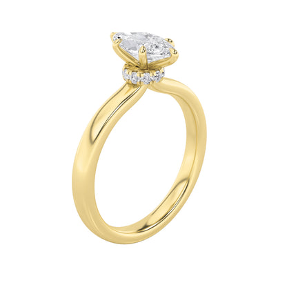 3Cttw Marquise Shaped Lab Grown Diamond (F/VS) Hidden Halo Plain Shank Engagement Ring in 14K Gold