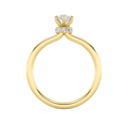 3Cttw Marquise Shaped Lab Grown Diamond (F/VS) Hidden Halo Plain Shank Engagement Ring in 14K Gold