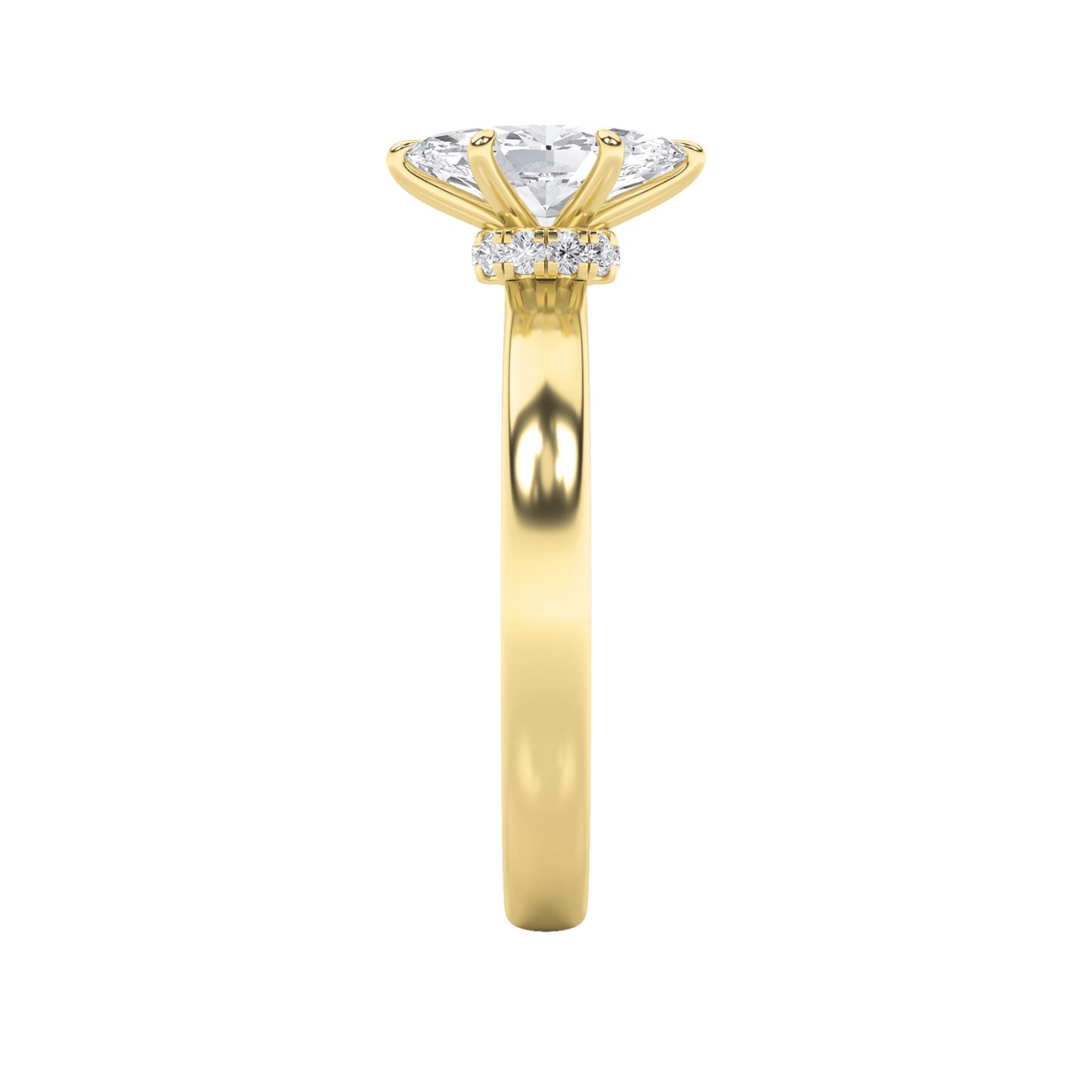 3Cttw Marquise Shaped Lab Grown Diamond (F/VS) Hidden Halo Plain Shank Engagement Ring in 14K Gold