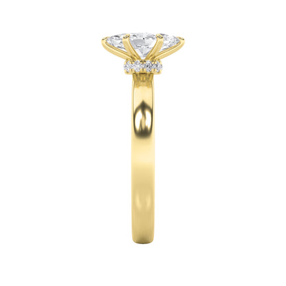 3Cttw Marquise Shaped Lab Grown Diamond (F/VS) Hidden Halo Plain Shank Engagement Ring in 14K Gold