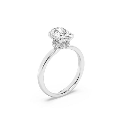 1Cttw Oval Shaped Lab Grown Diamond (F/VS) Hidden Halo Plain Shank Engagement Ring in 14K Gold