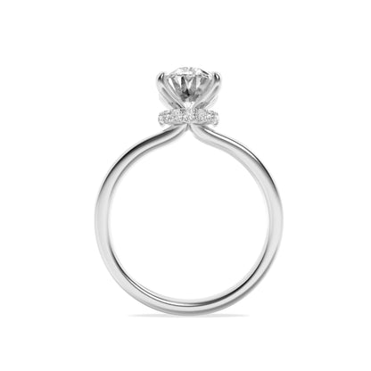 1Cttw Oval Shaped Lab Grown Diamond (F/VS) Hidden Halo Plain Shank Engagement Ring in 14K Gold
