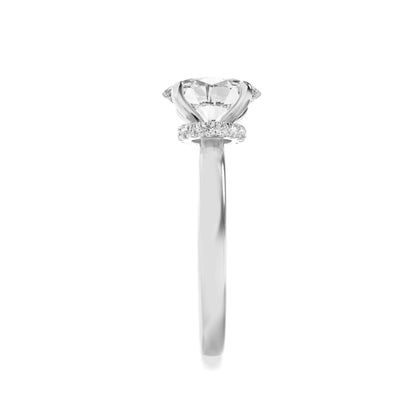 1Cttw Oval Shaped Lab Grown Diamond (F/VS) Hidden Halo Plain Shank Engagement Ring in 14K Gold