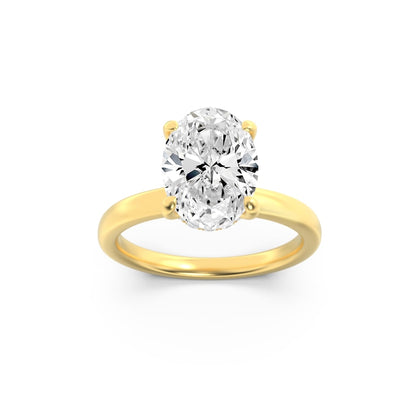 2Cttw Oval Shaped Lab Grown Diamond (F/VS) Hidden Halo Plain Shank Engagement Ring in 14K Gold