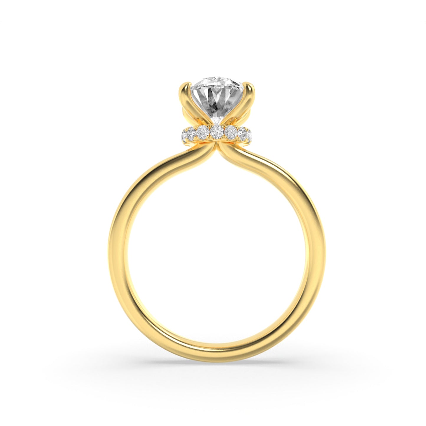 2Cttw Oval Shaped Lab Grown Diamond (F/VS) Hidden Halo Plain Shank Engagement Ring in 14K Gold