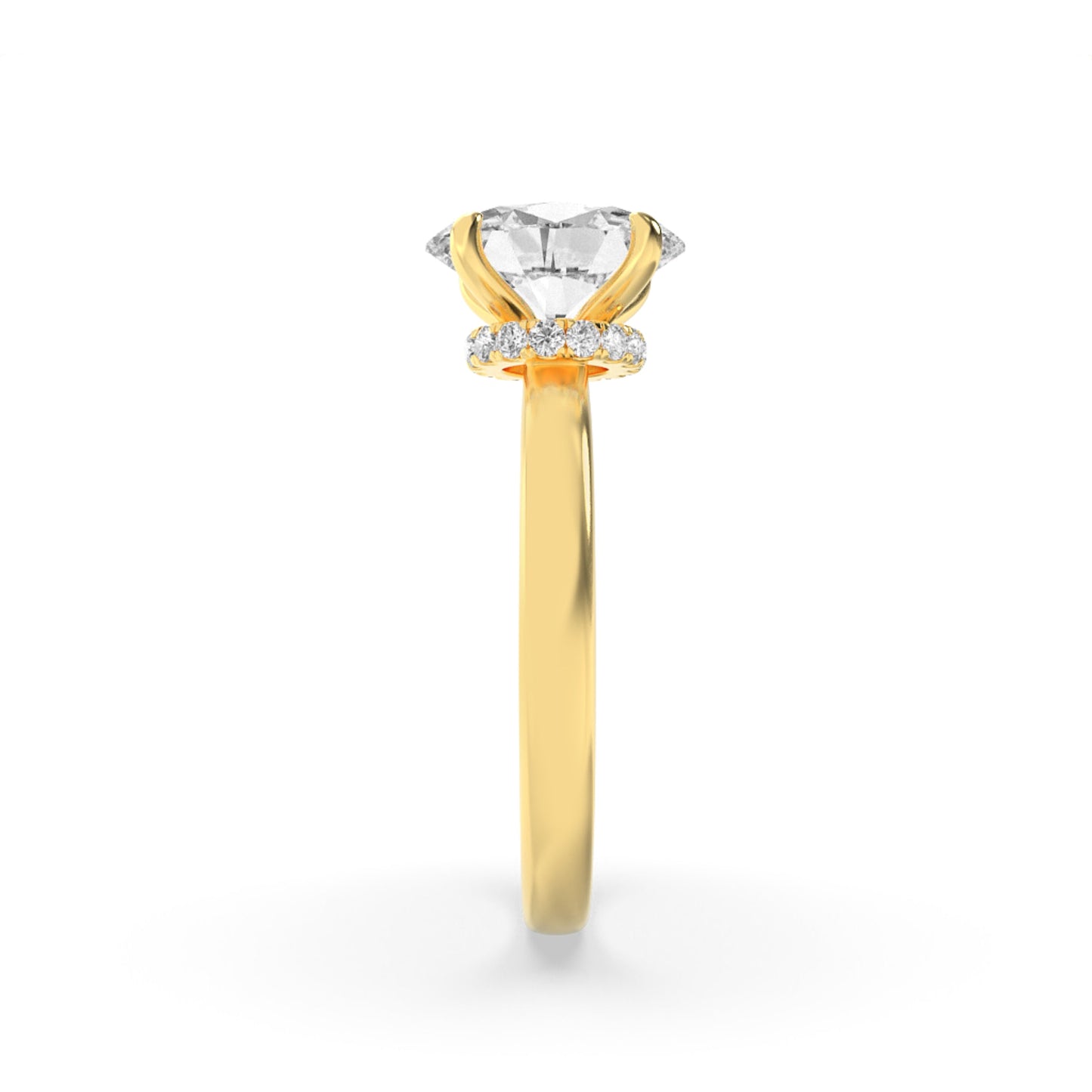 2Cttw Oval Shaped Lab Grown Diamond (F/VS) Hidden Halo Plain Shank Engagement Ring in 14K Gold