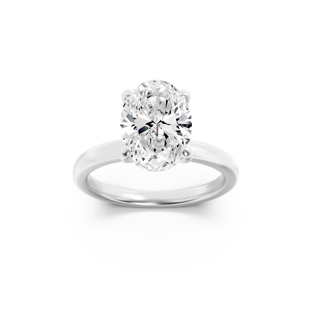 3Cttw Oval Shaped Lab Grown Diamond (F/VS) HiddenHalo Plain Shank Engagement Ring in 14K Gold
