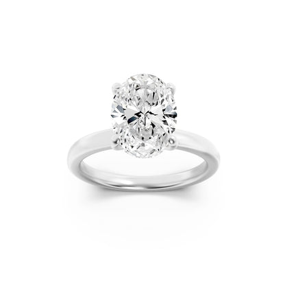 3Cttw Oval Shaped Lab Grown Diamond (F/VS) HiddenHalo Plain Shank Engagement Ring in 14K Gold