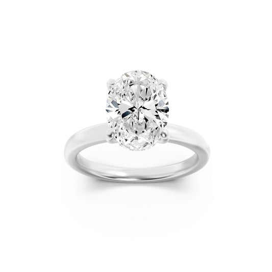 3Cttw Oval Shaped Lab Grown Diamond (F/VS) HiddenHalo Plain Shank Engagement Ring in 14K Gold