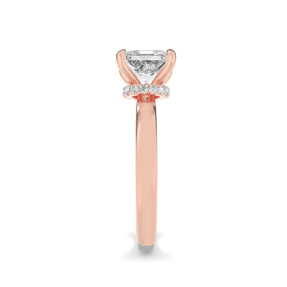 1Cttw Princess Shaped Lab Grown Diamond (F/VS) Hidden Halo Plain Shank Engagement Ring in 14K Gold