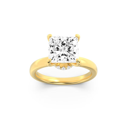 2Cttw Princess Shaped Lab Grown Diamond (F/VS) Hidden Halo Plain Shank Engagement Ring in 14K Gold