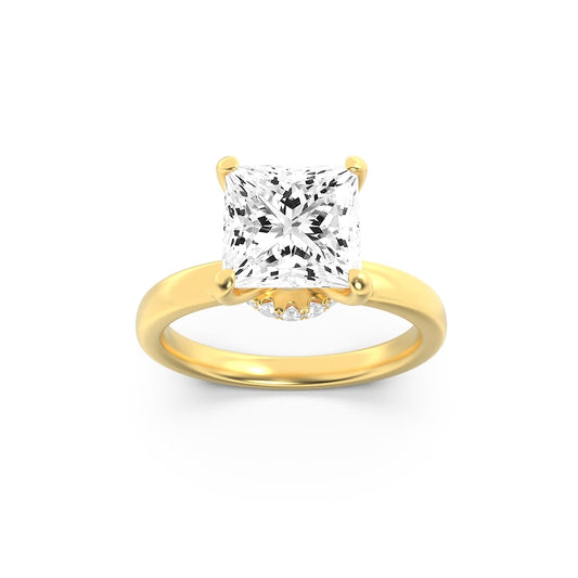2Cttw Princess Shaped Lab Grown Diamond (F/VS) Hidden Halo Plain Shank Engagement Ring in 14K Gold