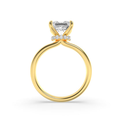 2Cttw Princess Shaped Lab Grown Diamond (F/VS) Hidden Halo Plain Shank Engagement Ring in 14K Gold