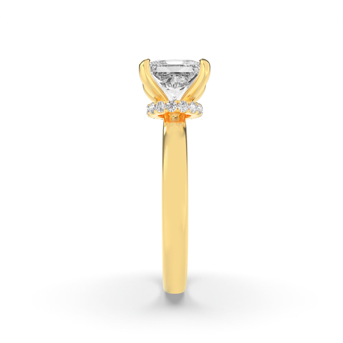 2Cttw Princess Shaped Lab Grown Diamond (F/VS) Hidden Halo Plain Shank Engagement Ring in 14K Gold