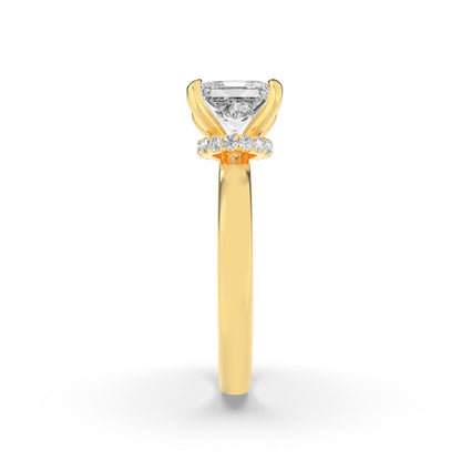 2Cttw Princess Shaped Lab Grown Diamond (F/VS) Hidden Halo Plain Shank Engagement Ring in 14K Gold
