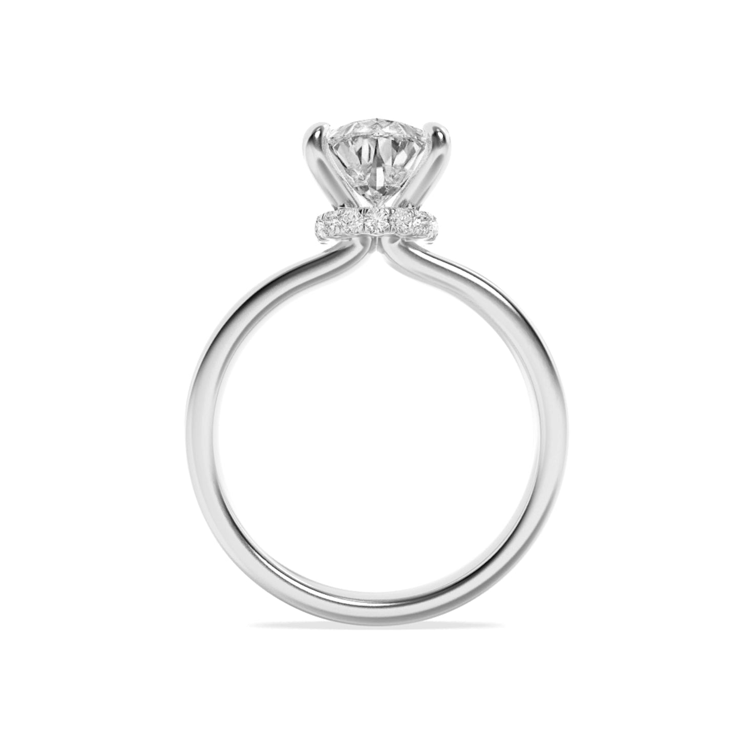 2Cttw Pear Shaped Lab Grown Diamond (F/VS) Hidden Halo Plain Shank Engagement Ring in 14K Gold