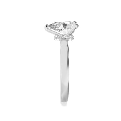 2Cttw Pear Shaped Lab Grown Diamond (F/VS) Hidden Halo Plain Shank Engagement Ring in 14K Gold