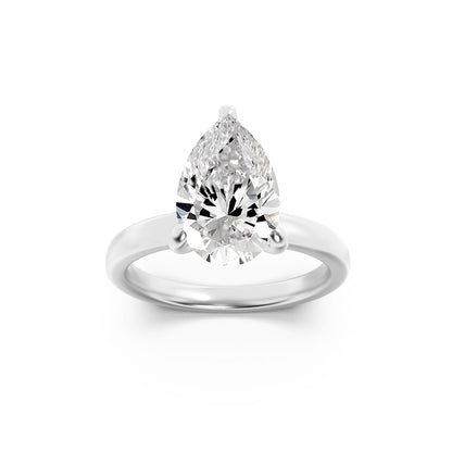 3Cttw Pear Shaped Lab Grown Diamond (F/VS) Hidden Halo Plain Shank Engagement Ring in 14K Gold