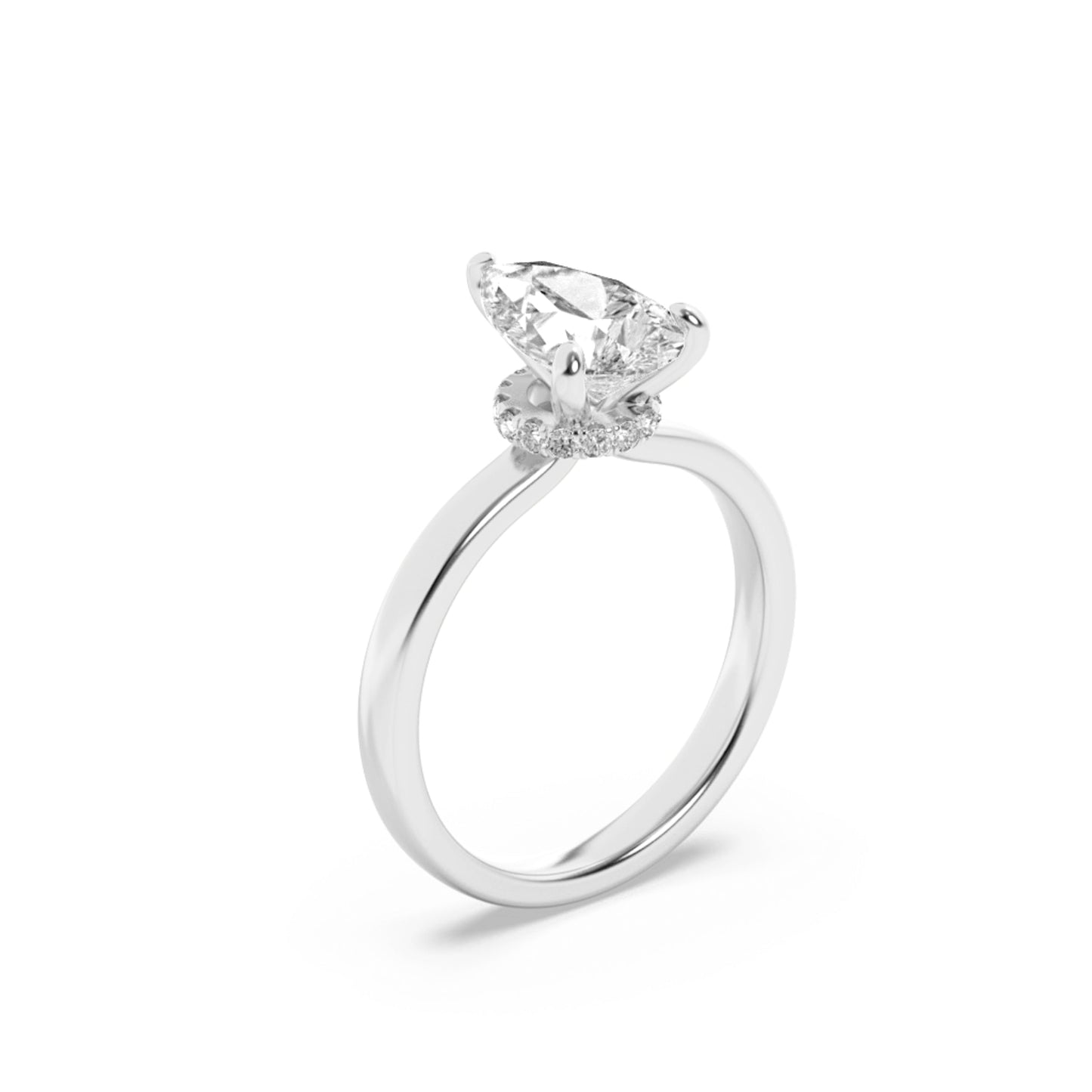 3Cttw Pear Shaped Lab Grown Diamond (F/VS) Hidden Halo Plain Shank Engagement Ring in 14K Gold