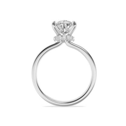 3Cttw Pear Shaped Lab Grown Diamond (F/VS) Hidden Halo Plain Shank Engagement Ring in 14K Gold