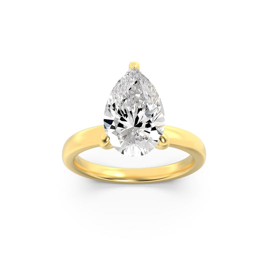 3Cttw Pear Shaped Lab Grown Diamond (F/VS) Hidden Halo Plain Shank Engagement Ring in 14K Gold