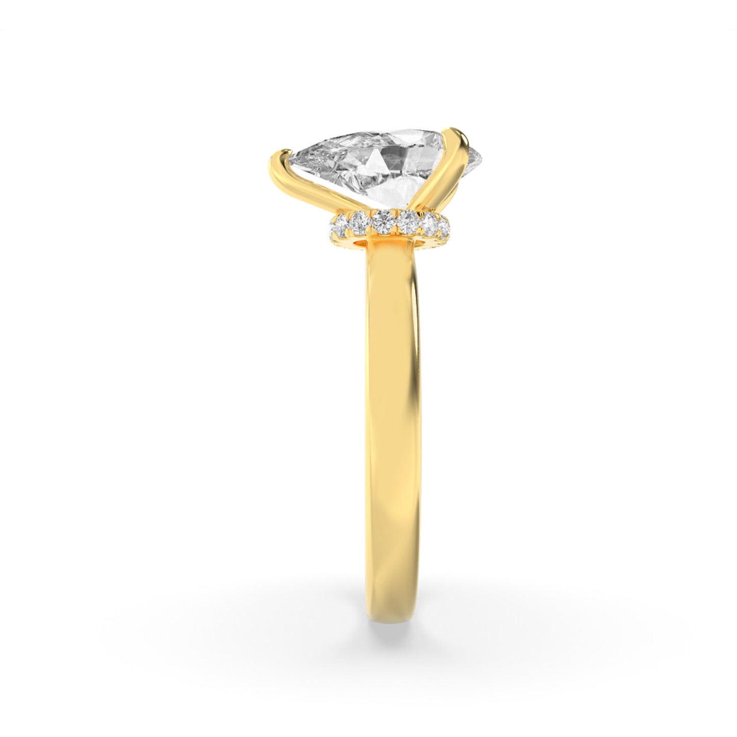 3Cttw Pear Shaped Lab Grown Diamond (F/VS) Hidden Halo Plain Shank Engagement Ring in 14K Gold