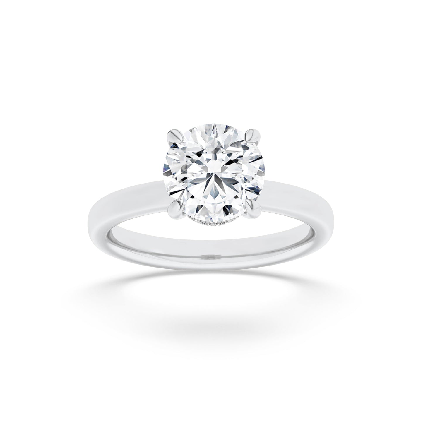 1Cttw Round Shaped Lab Grown Diamond Hidden Halo Plain Shank Engagement Ring in 14K Gold