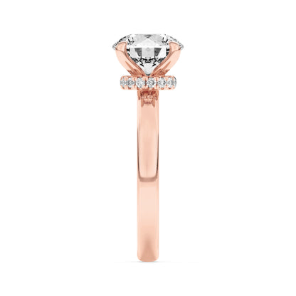 1Cttw Round Shaped Lab Grown Diamond (F/VS) HiddenHalo Plain Shank Engagement Ring in 14K Gold