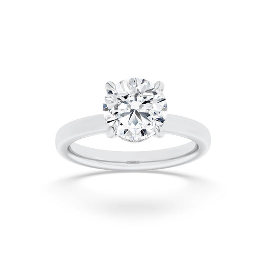 1.5Cttw Round Shaped Lab Grown Diamond Hidden Halo Plain Shank Engagement Ring in 14K Gold