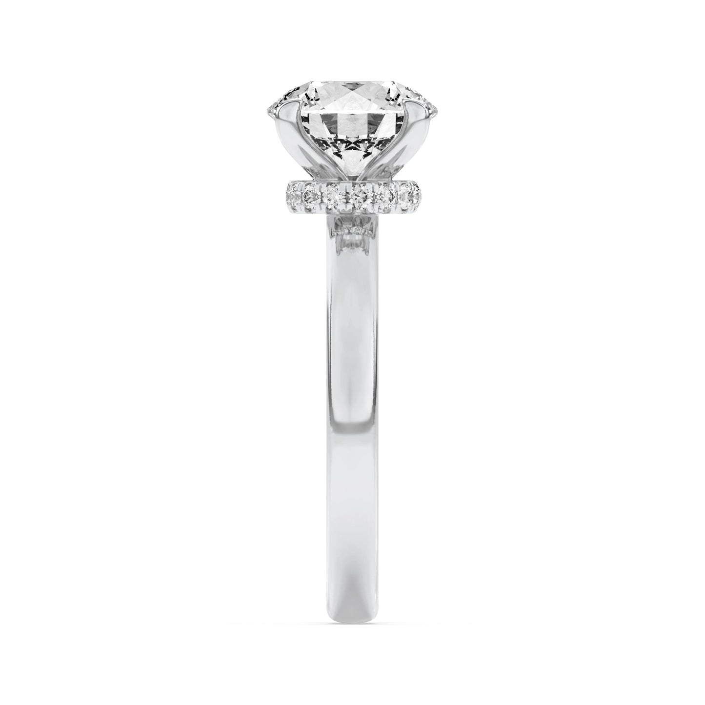 1.5Cttw Round Shaped Lab Grown Diamond Hidden Halo Plain Shank Engagement Ring in 14K Gold