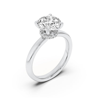 2Cttw Round Shaped Lab Grown Diamond HiddenHalo Plain Shank Engagement Ring in 14K Gold