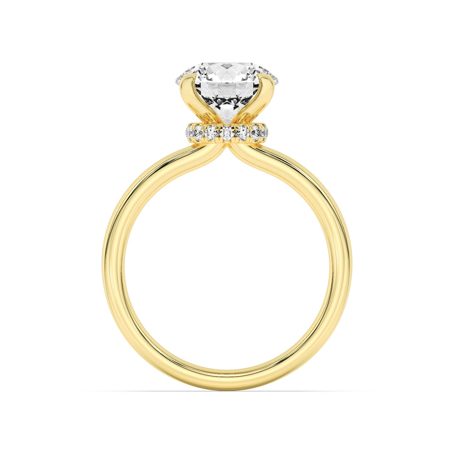 2Cttw Round Shaped Lab Grown Diamond (F/VS) Hidden Halo Plain Shank Engagement Ring in 14K Gold