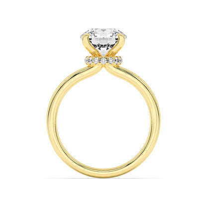 2Cttw Round Shaped Lab Grown Diamond (F/VS) Hidden Halo Plain Shank Engagement Ring in 14K Gold