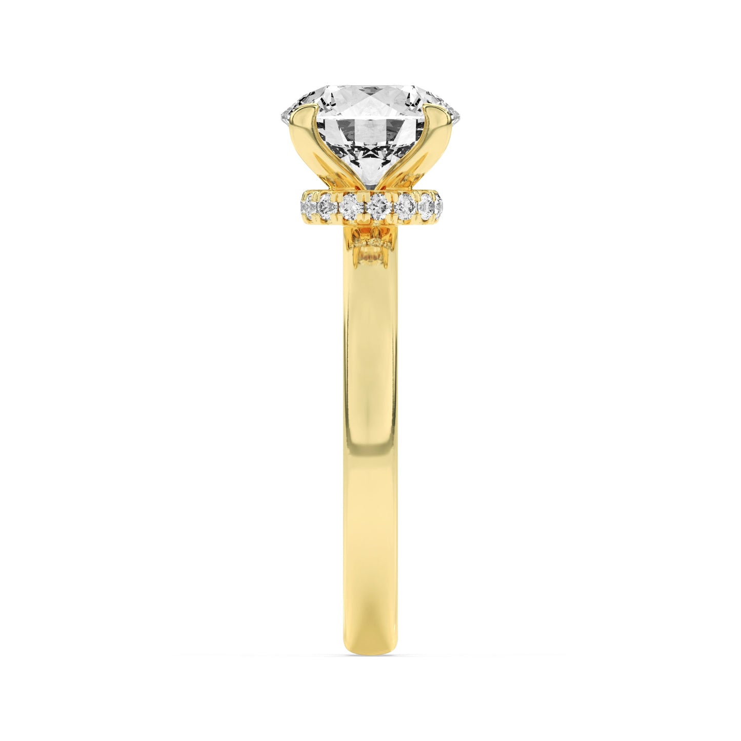 2Cttw Round Shaped Lab Grown Diamond (F/VS) Hidden Halo Plain Shank Engagement Ring in 14K Gold