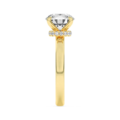 2Cttw Round Shaped Lab Grown Diamond (F/VS) Hidden Halo Plain Shank Engagement Ring in 14K Gold